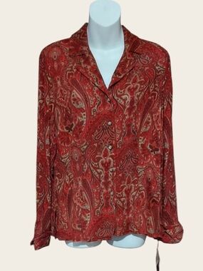 NWT Evan Picone Bedford Hills Fitted Paisley  Button-Down Blouse Sz 6